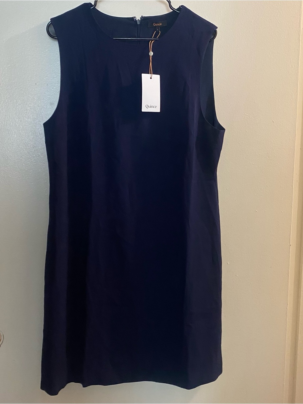 Quince Womens L Large Fluid Crepe Sleeveless Tank Midi Shift Dress Navy Blue NWT